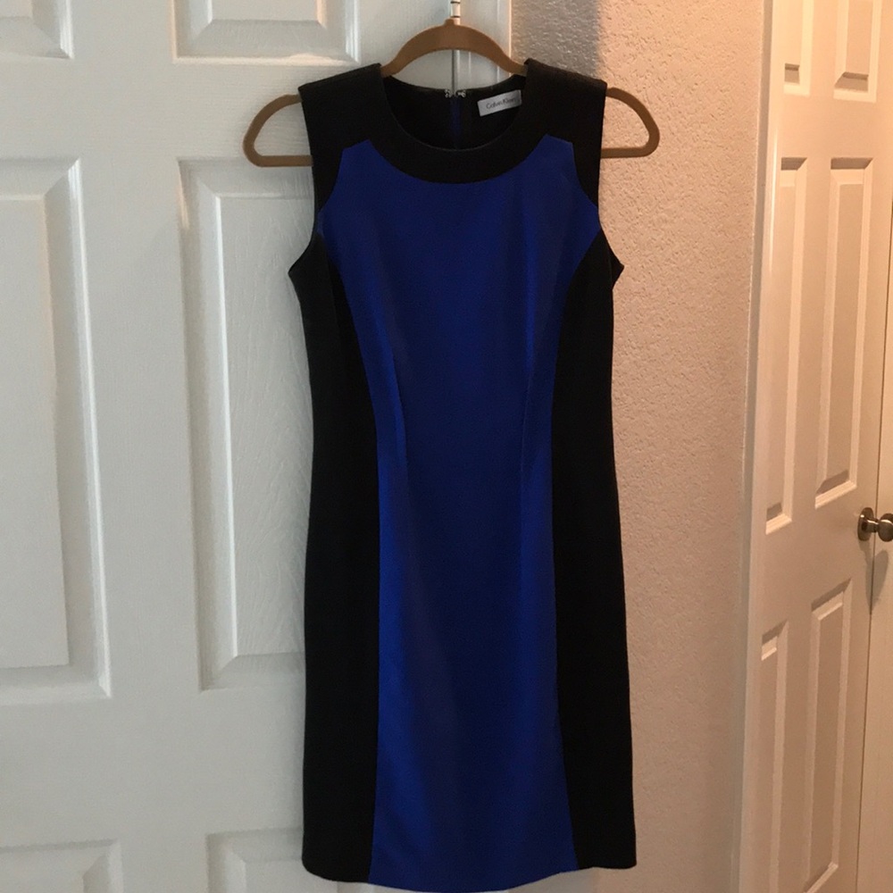Calvin Klein Royal Blue and Black Colorblock Midi Dress